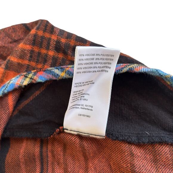 Via Penny Lane Reworked Apparel The Beach Boys Orange and Brown Flannel Medium - Picture 6 of 7